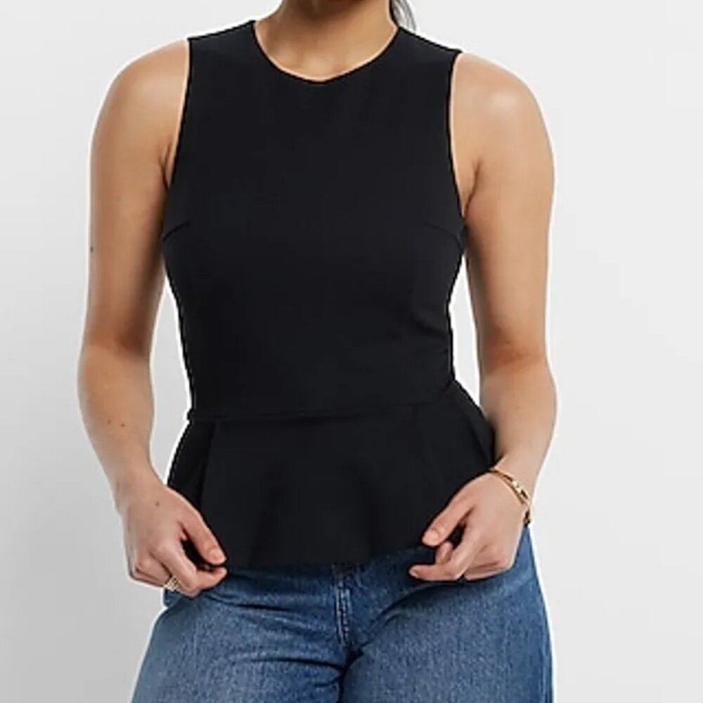 Express Ponte Crew Peplum Tank S